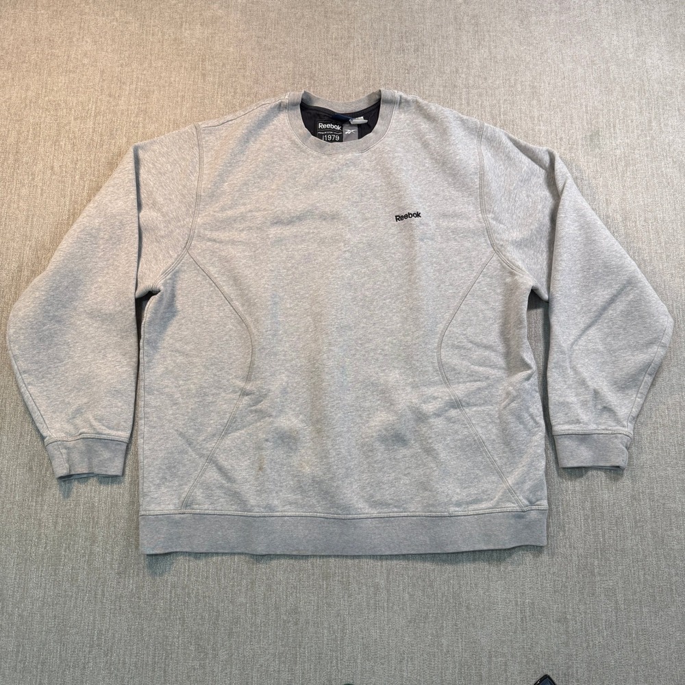 Reebok Premium Sport Apparel Mens 2XL Gray Crewneck Sweatshirt Fleece w/stains